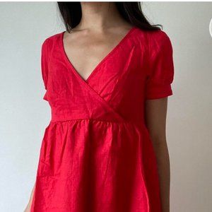 Linen Babydoll Mini Dress 🍒 xs Urban Outfitters - Cherry Red